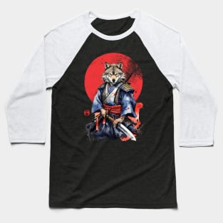 Samurai Warrior Wolf Baseball T-Shirt